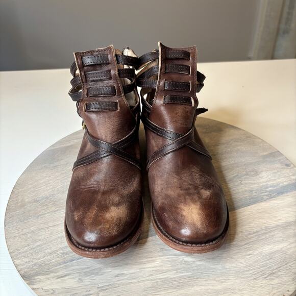 Freebird by Steven Stair Brown Leather Cutout Ankle Boots Buckle Strap Women’s 9 - Picture 4 of 9